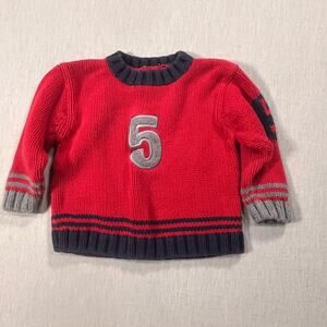 Lands End Baby Red Knit Sweater 18M Number 5 Patch Warm Cozy Classic‎ Boy